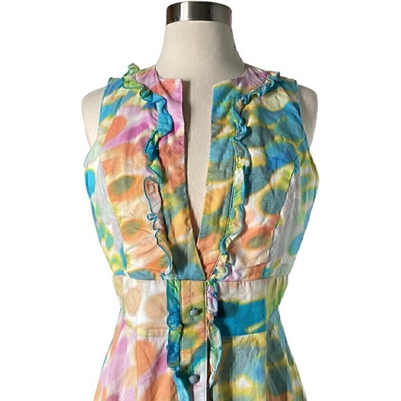 Mackenzie Mode Pastel Maxi Dress Open Back Ruffle Hem Size 2 - Picture 3 of 9